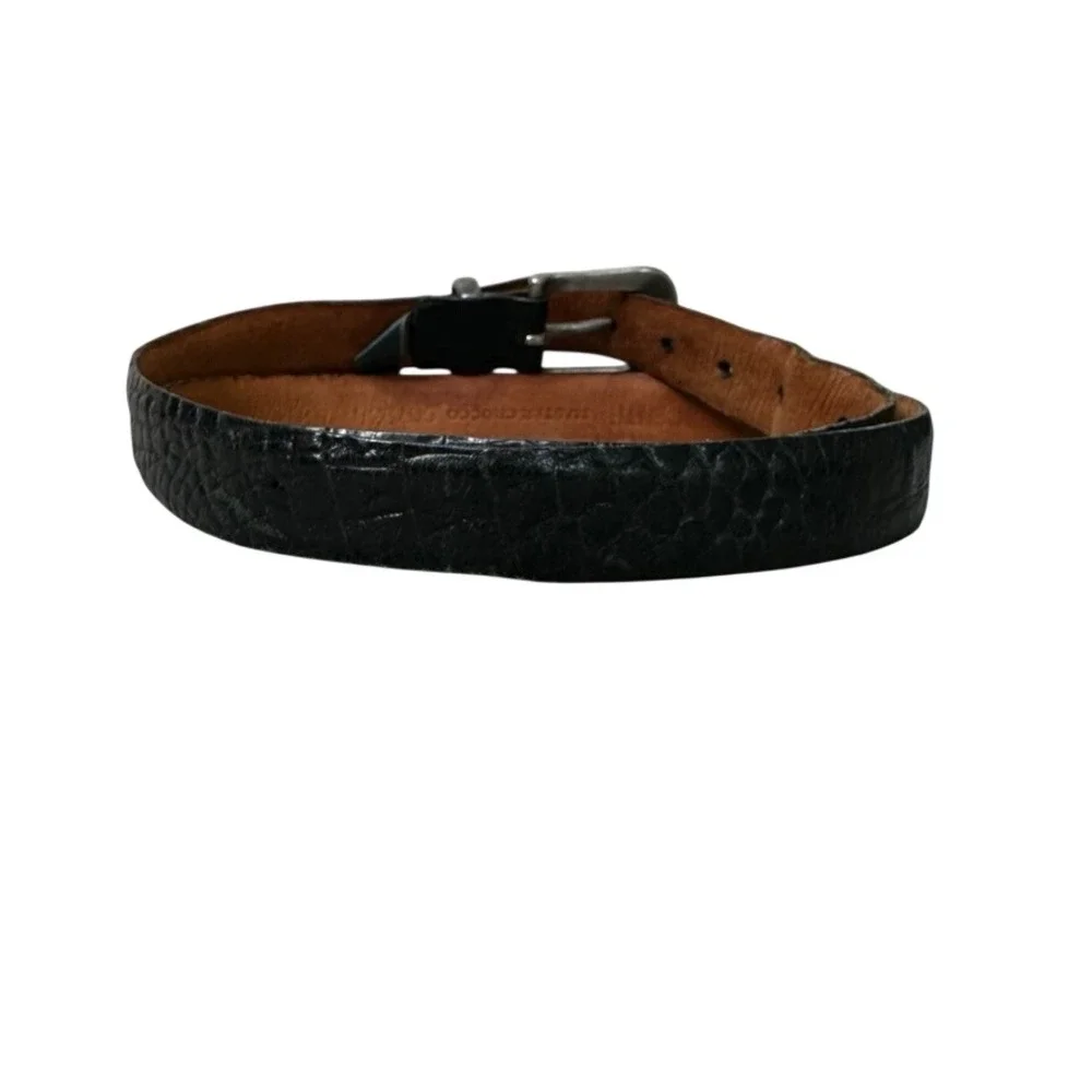 Descente Black Crocodile Embossed Leather Western Belt Silver Buckle Tip 49 Inch